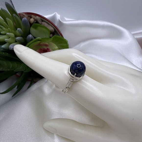 Sodalite and Silver Wire Wrapped Ring Handmade - Picture 1 of 7
